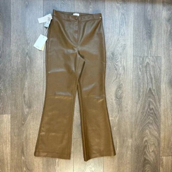 Wilfred Aritzia Adele Pant Flared Wide Leg Vegan Faux Leather Trouser High Rise - Picture 8 of 16